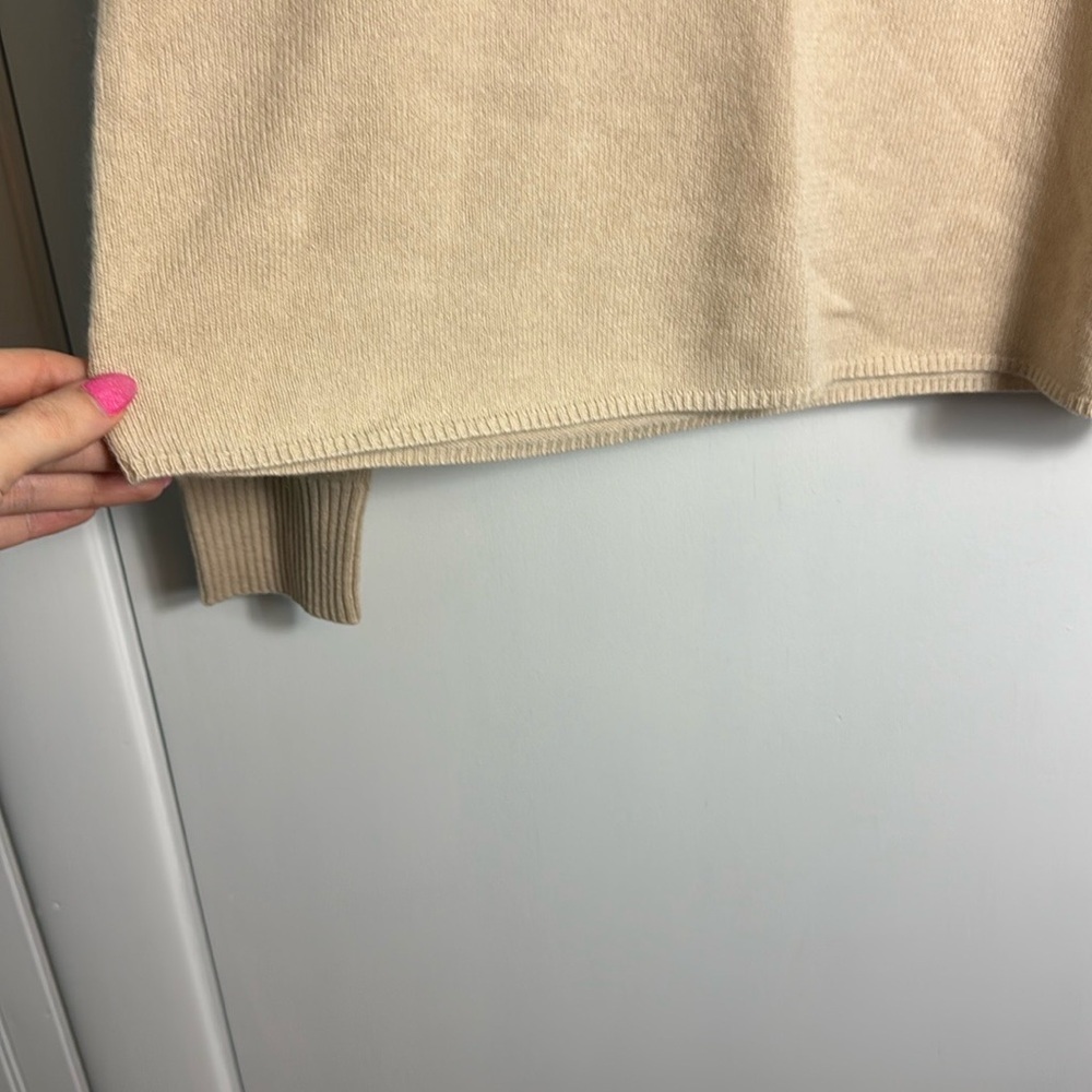 Evelyn Grace Cream Tan Cashmere Turtleneck Minimalist Quiet Luxury Sweater L - Picture 4 of 8